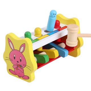 Đồ chơi gỗ đập chuột hình thỏ kèm 4 khối trụ sắc màu