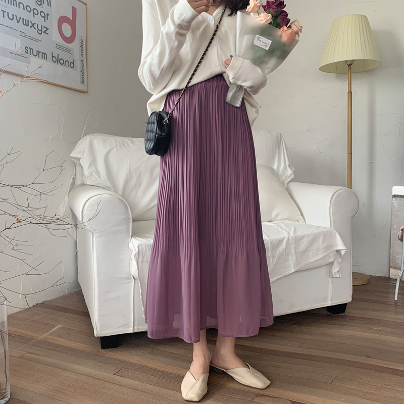 Chân váy midi vải chiffon eo cao xếp ly mỏng nhiều màu tùy chọn cho nữ | BigBuy360 - bigbuy360.vn