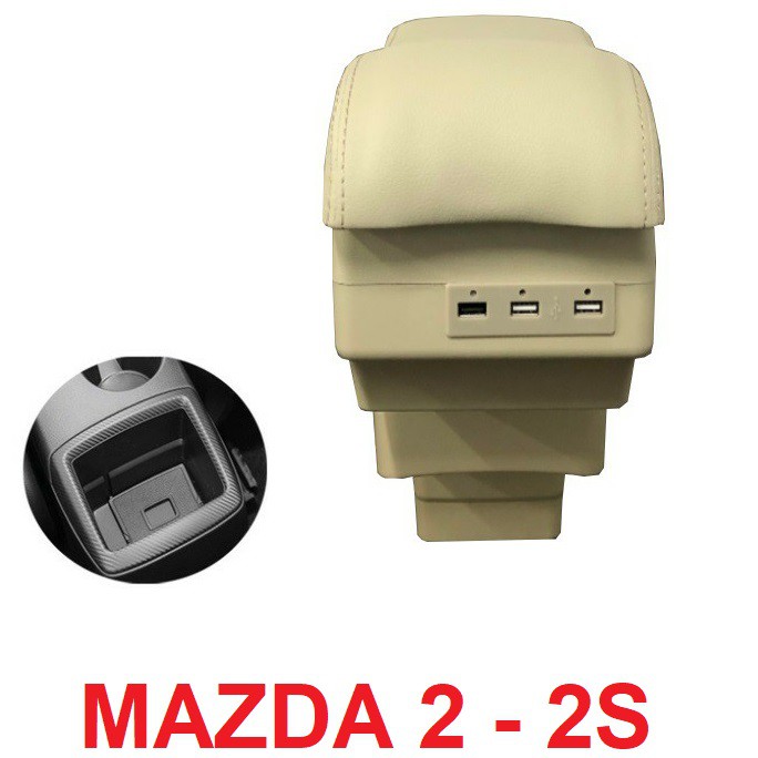 Hộp tỳ tay ô tô - MAZDA 2 - MAZDA 2S- 7 CỔNG USB - MÀU ĐEN - MÀU KEM