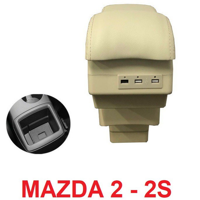 [ BỀ MẶT LƯỢN SÓNG ] Hộp tỳ tay ô tô - MAZDA 2 - MAZDA 2S- 7 CỔNG USB - MÀU ĐEN - MÀU KEM