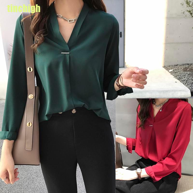 Áo Sơ Mi Tay Dài Cổ Trái Tim Màu Trơn Thiết Kế Đơn Giản Cho Nữ