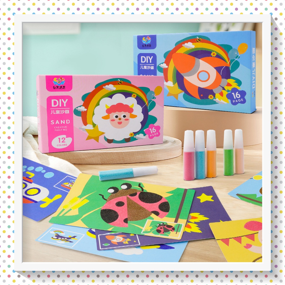 Bộ tô tranh cát có 12 màu và 16 tranh sinh động cho bé