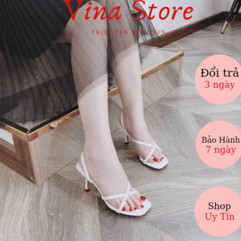 Giày Cao Gót Nữ Màu Trắng &amp; Đen 5P Đế Nhọn Quai Chéo hot 2021- mã B007