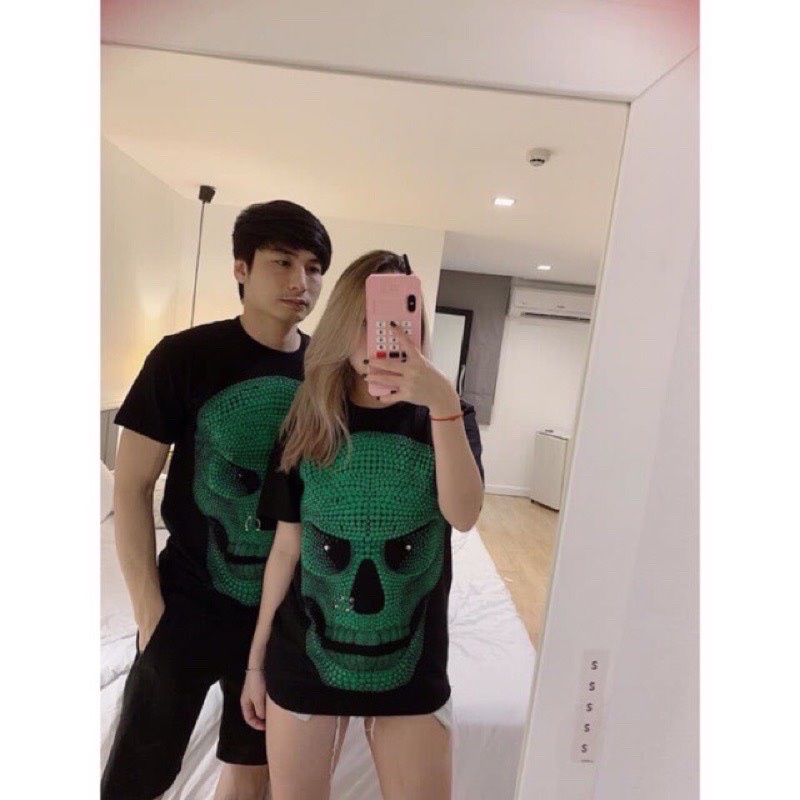 Áo thun cotton áo phông đầu lâu xanh cực hot phản quang. In cực nét cực đẹp