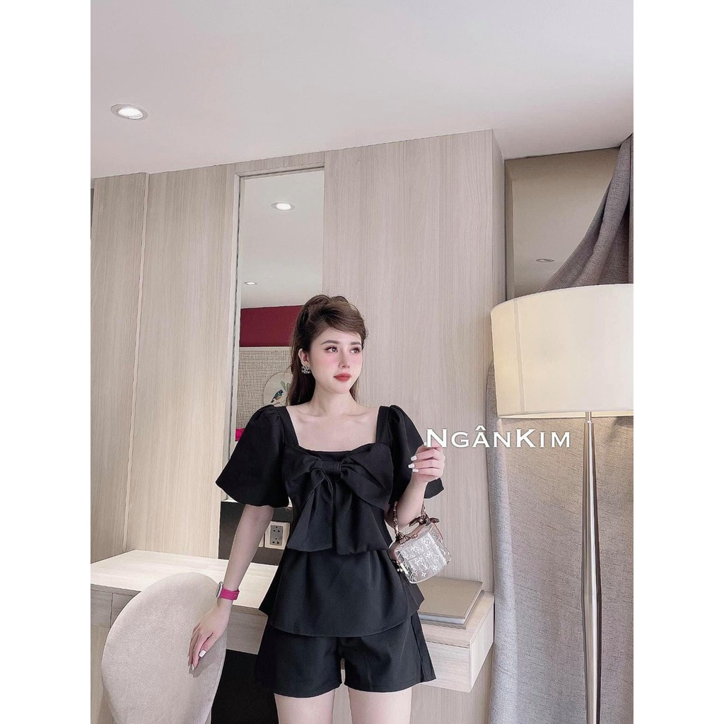 Set Nơ Ngực Cổ Vuông Mix Quần Sooc | BigBuy360 - bigbuy360.vn