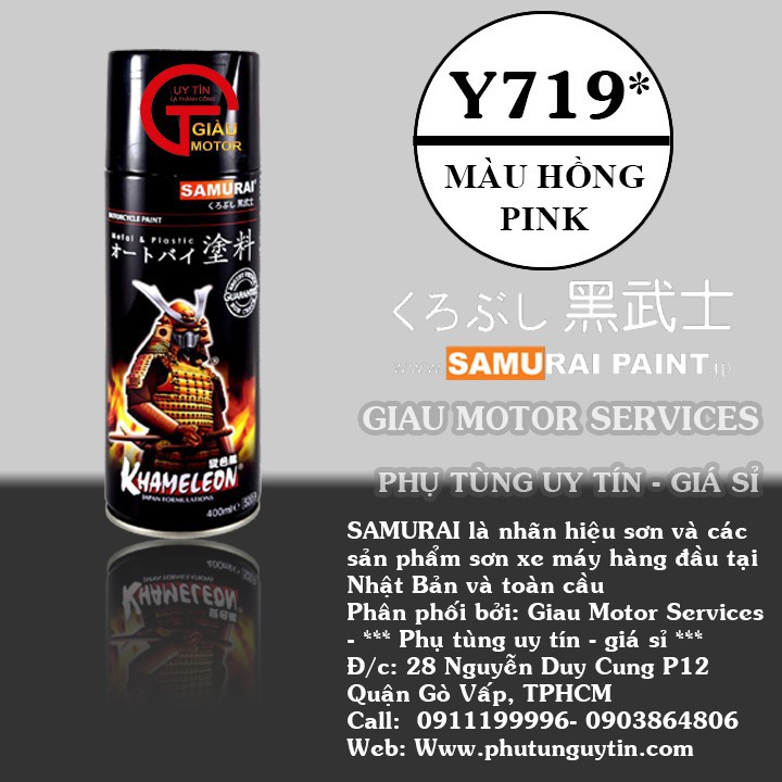 Y719 _ Sơn xit Samurai Y719 màu hồng