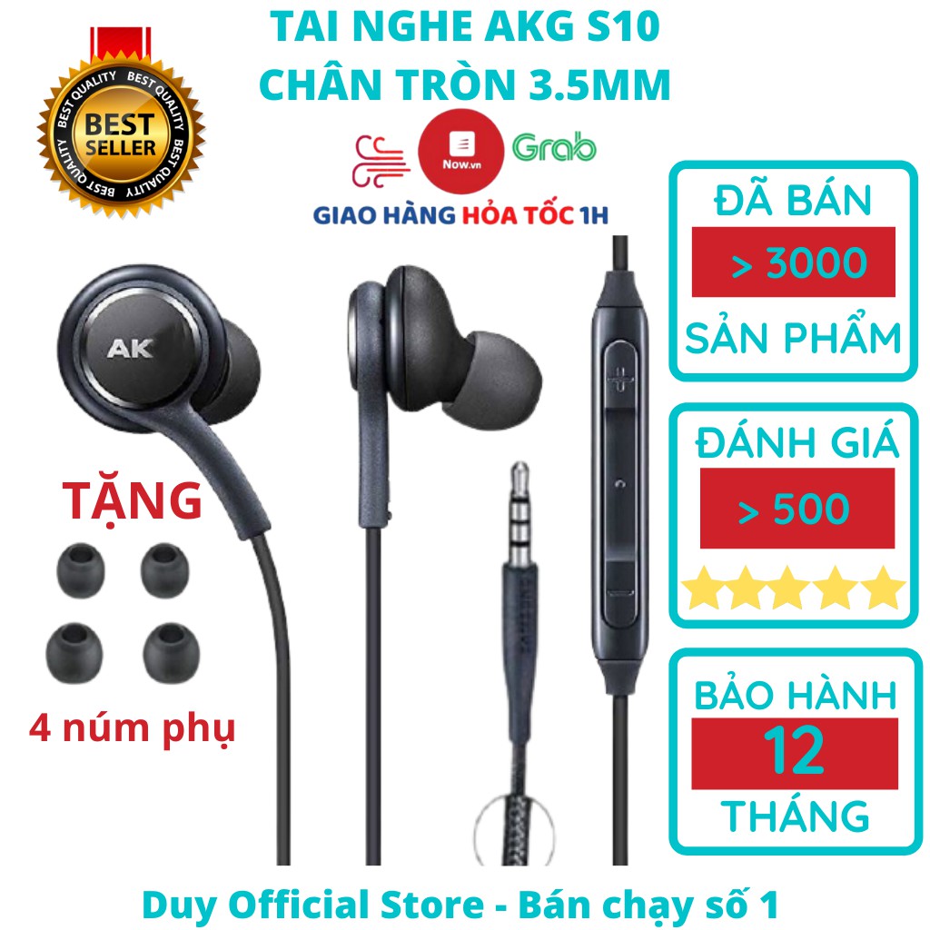 Tai nghe Samsung AKG S10 chính hãng S10 Plus S8, S9, Note 8, Note 9, S10+, Note 10 nguyên seal kèm 4 núm phụ