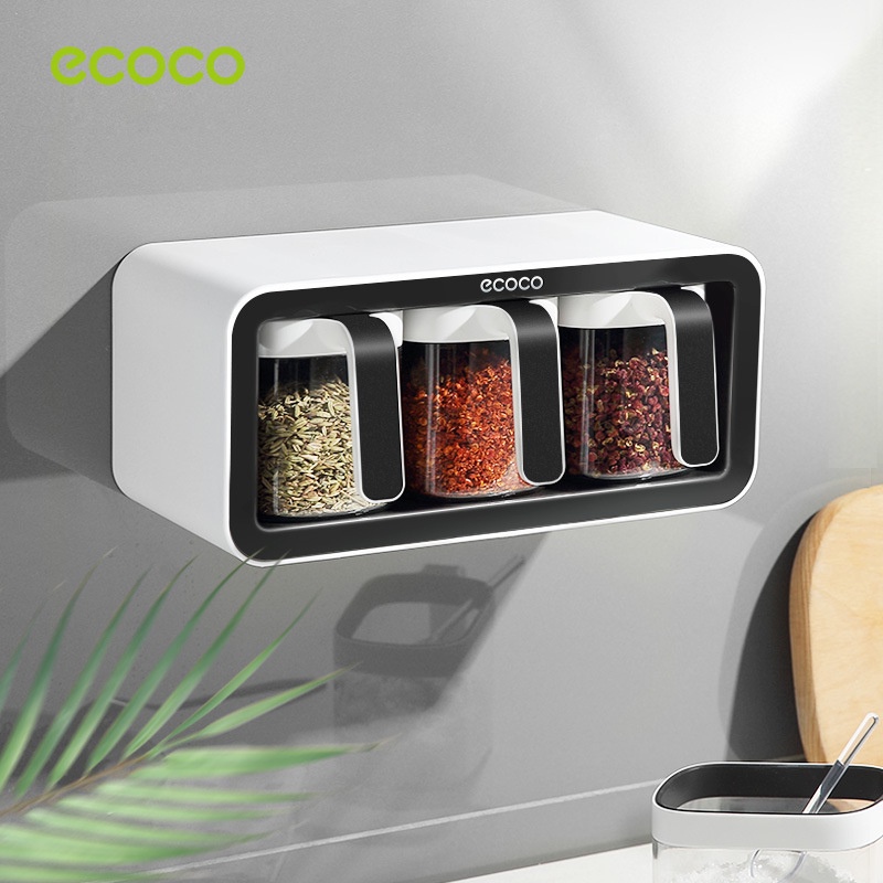 Kệ gia vị kèm thìa ECOCO cao cấp 2 ngăn và 3 ngăn không cần khoan tường