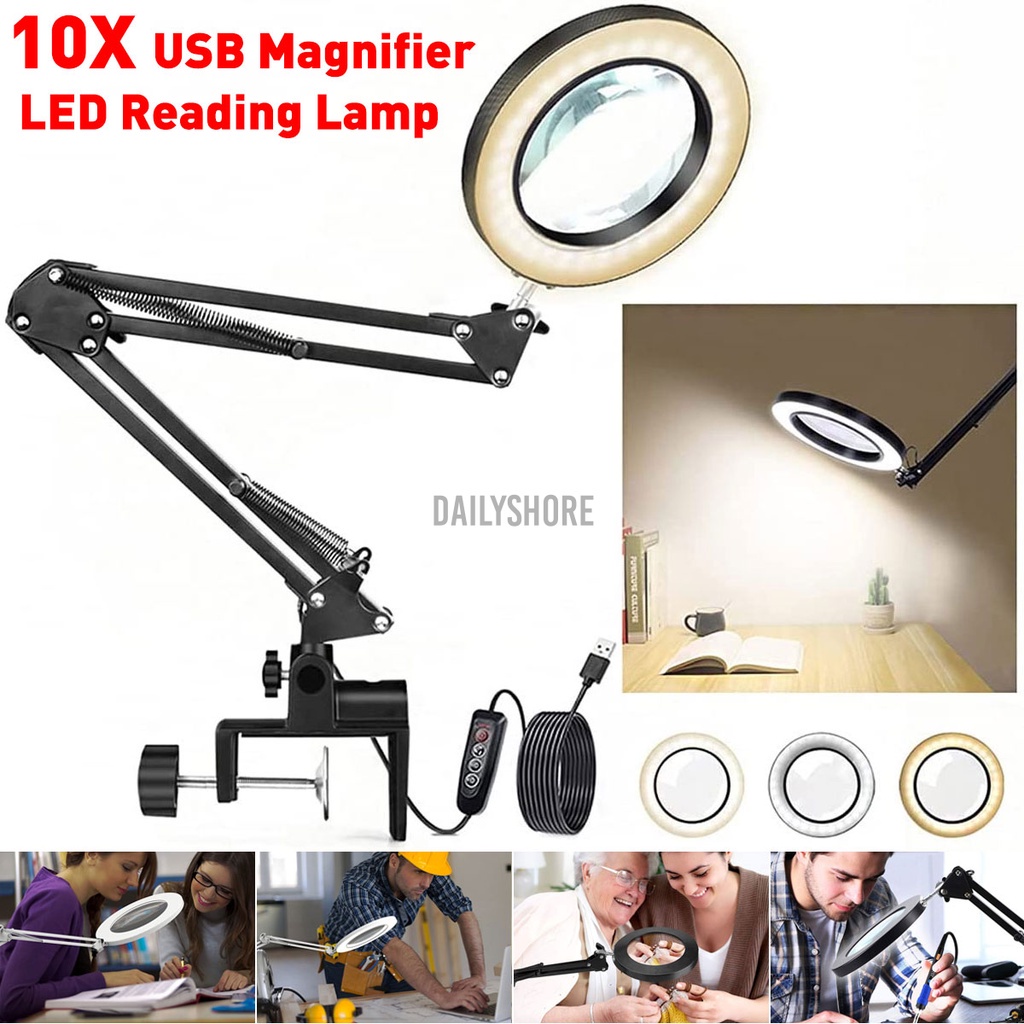 Kính Lúp Để Bàn Phóng Đại 10x Có Đèn Led 12W Kèm Kẹp, sửa chữa điện tử, đồng hồ, điện thoại, soi da mặt, spa, nail