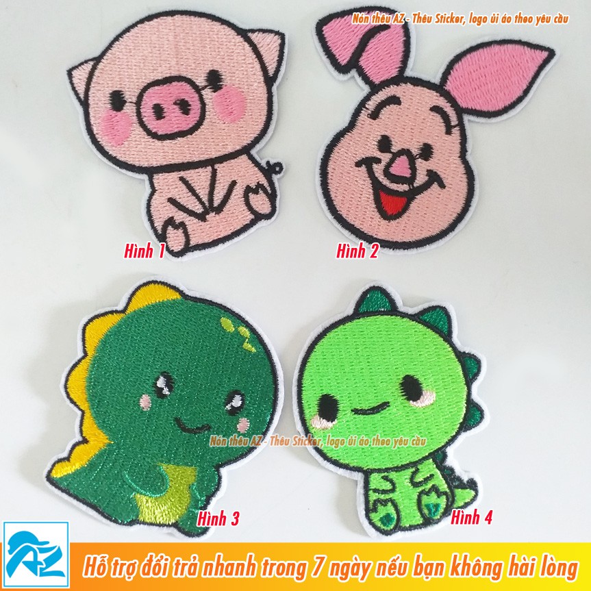 Sticker ủi thêu hình chú heo và khủng long cute - Patch ủi quần áo balo S62