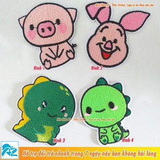 Sticker ủi thêu hình chú heo và khủng long cute - Patch ủi quần áo balo S62