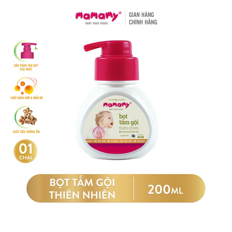 Bọt tắm gội thiên nhiên Mamamy 200ml an toàn cho bé