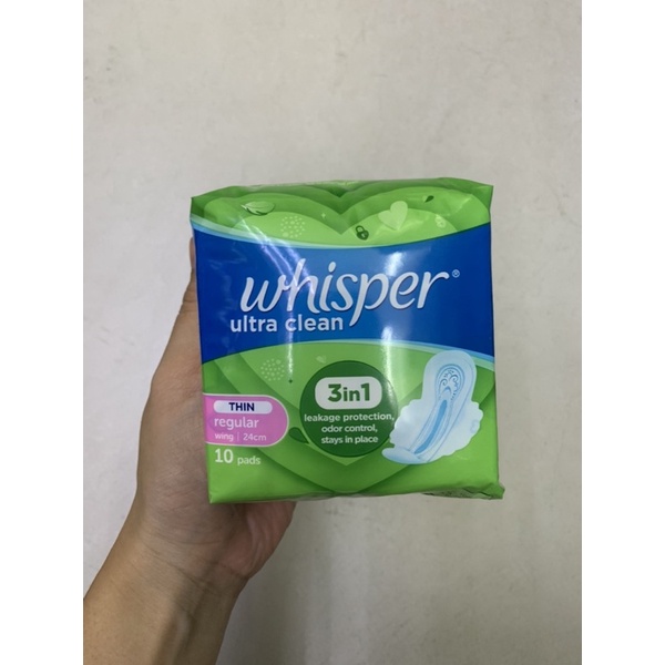 Băng vệ sinh Whisper Ultra Clean siêu thấm có cánh 10 miếng 24CM
