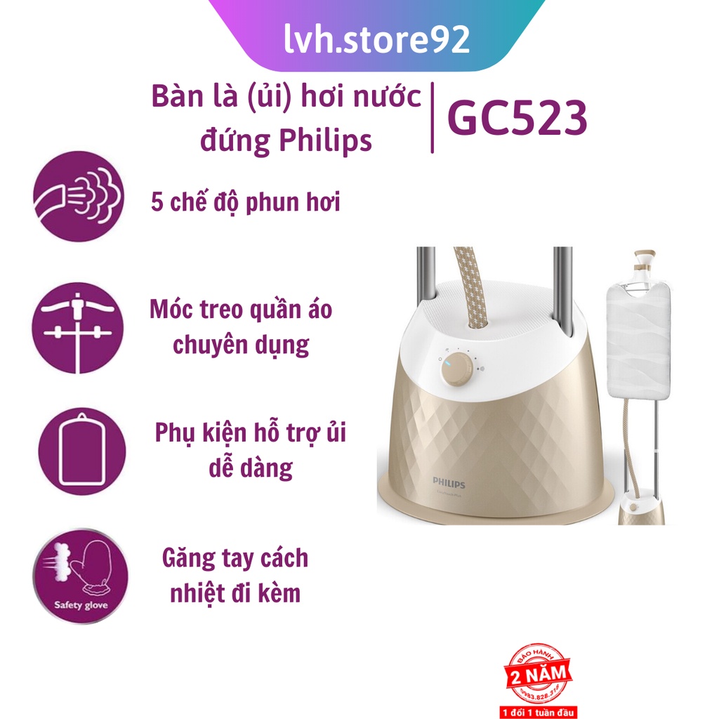 Bàn Ủi Hơi Nước Đứng Philips GC523 có giá treo đồ - BH 24 tháng [levanhung_75885]