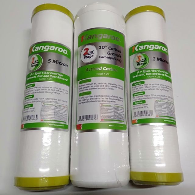 Combo bộ 3 lõi lọc nước Kangaroo số 1,2,3 chính hãng