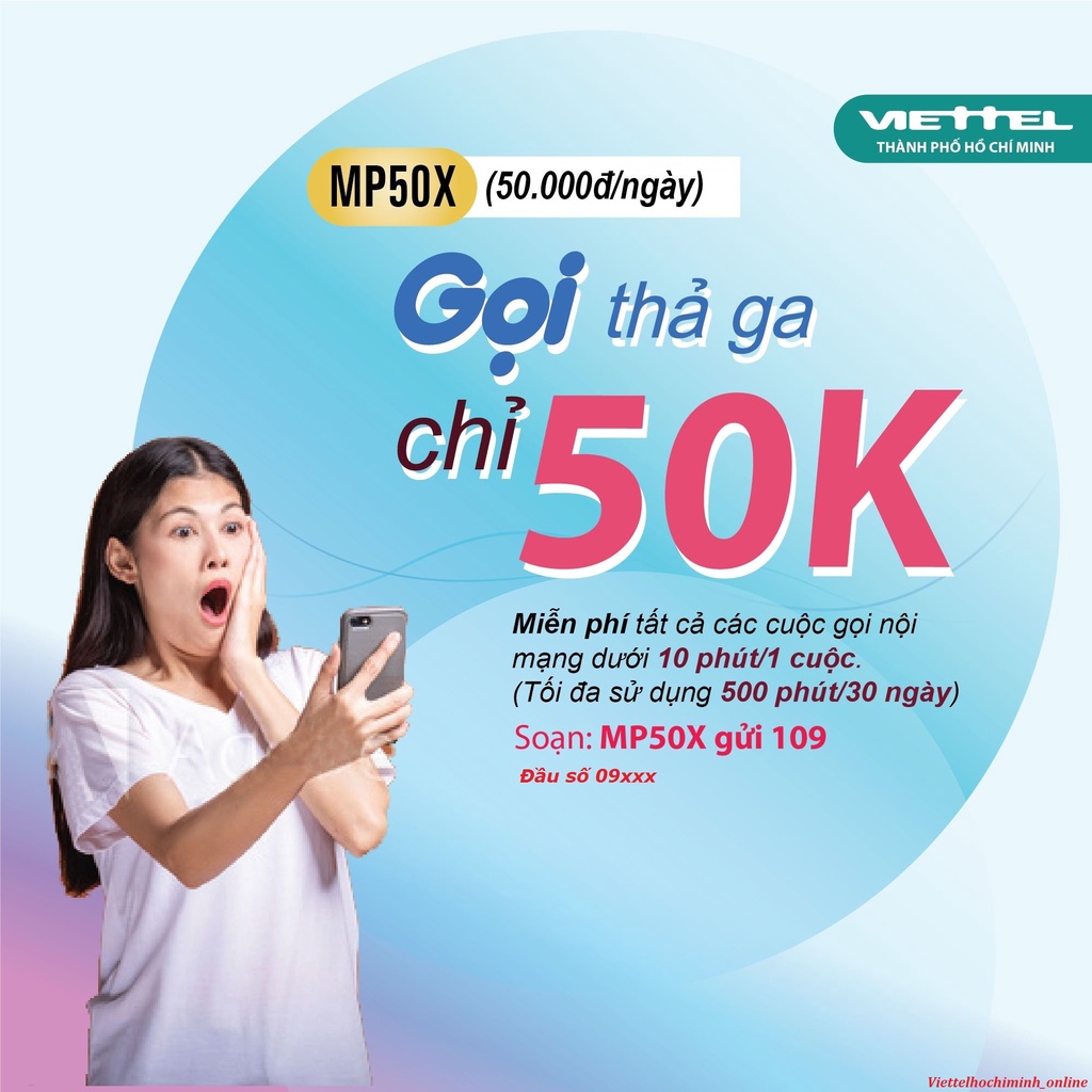 Sim 4G Viettel gói MP50X alo thoải mái không lo sạch ví đầu số 09xxx Hot