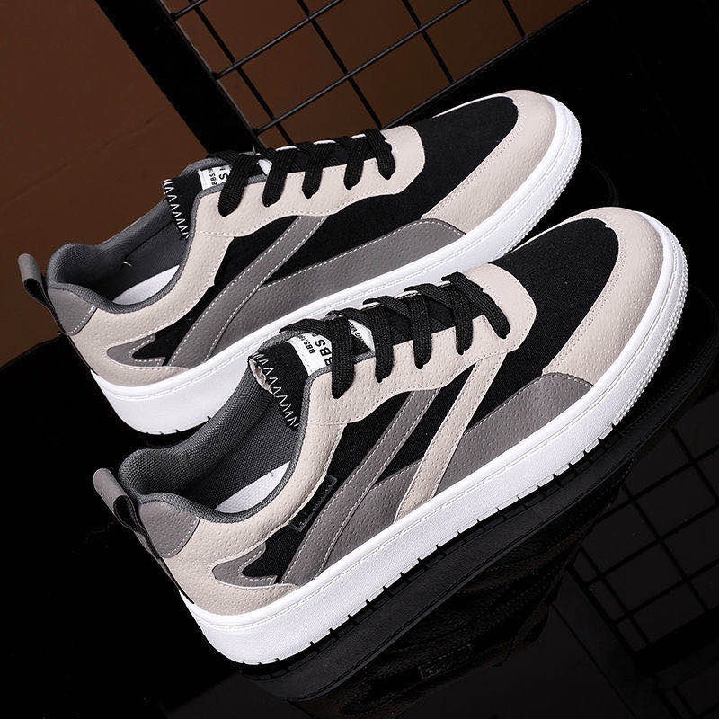 Giày thể thao sneaker nam đế bằng vải da cao cấp Hàn Quốc màu đen và cam BOM-GN-031