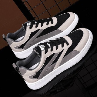 Giày thể thao sneaker nam đế bằng vải da cao cấp Hàn Quốc màu đen và cam BOM-GN-031