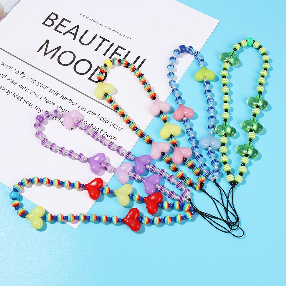 MAYSHOW Ins Style Lanyard Acrylic Beaded Ornament New Rainbow Color Transparent Fashion Phone Chain