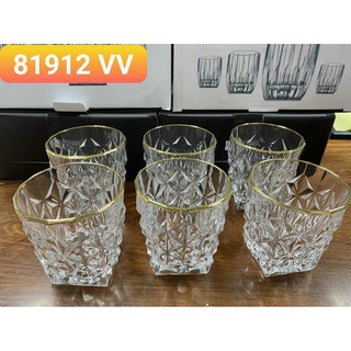 Bộ Cốc Thủy Tinh Chịu Nhiệt[CAO CẤP]Nhật Bản,6 Chiếc,mạ vàng 18k,vân nổi sang trọng,dung tích 300ML,uống rượu,uống nước