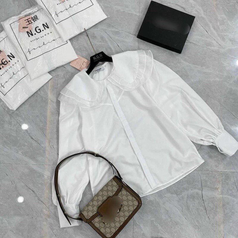 Áo sơ mi trắng nữ cổ bèo 2 tầng bánh bèo hottrend A565 SUTANO