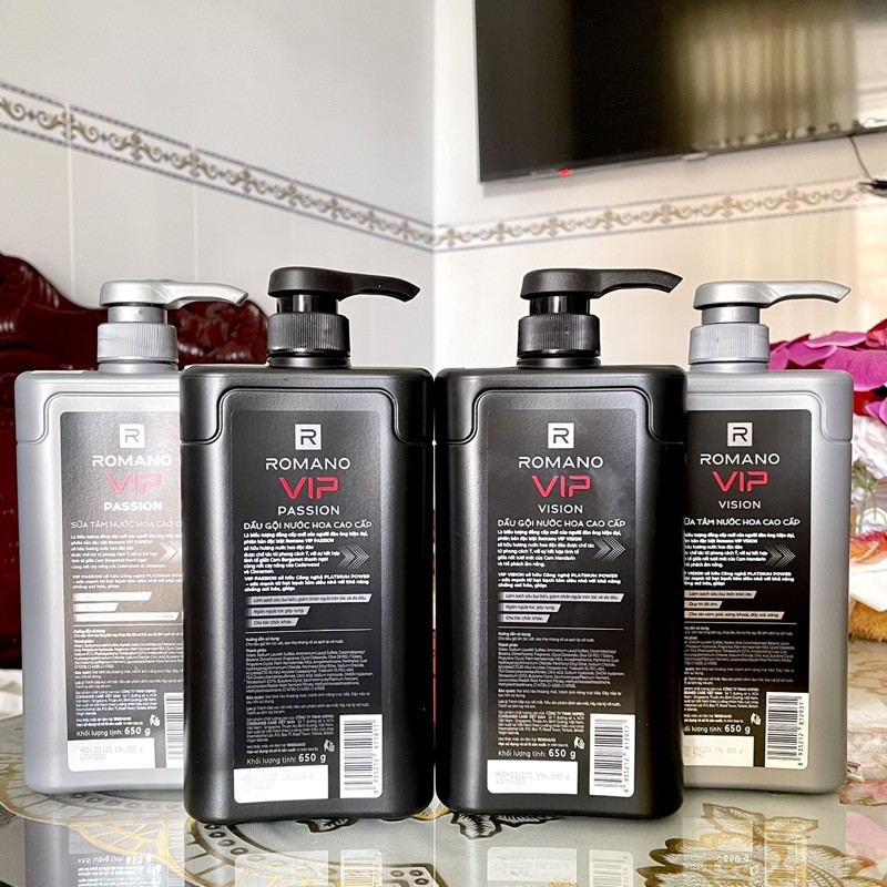 Dầu gội và Sữa tắm cao cấp Romano Vip Vision - Vip Passion 650gr