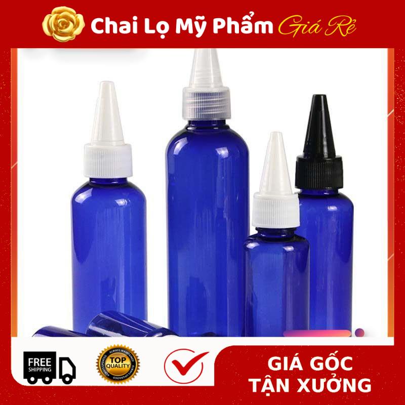 Chai Chiết Mĩ Phẩm ❤ RẺ VÔ ĐỊCH ❤ Chai nhựa pet nút nhọn 100ml xanh dương chiết mỹ phẩm , phụ kiện du lịch