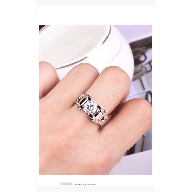 Nhẫn Moissanite Nhập Khẩu Mỹ Màu Sắc Tám Trái Tim Và Tám Mũi Tên 2 Karat Hai Màu Thanh Lịch Cá Tính Cho Nam-NJ
