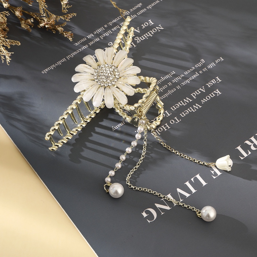 Giá Đỡ Cột Tóc Đuôi Ngựa Bằng Hợp Kim Hình Hoa Đính Ngọc Trai Có Tua Rua Cho Nữ