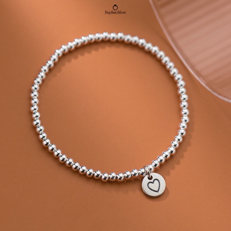 Lắc tay bi bạc nữ mặt Charm tròn Vòng tay bạc nữ DUYSON SILVER [LTKX12]