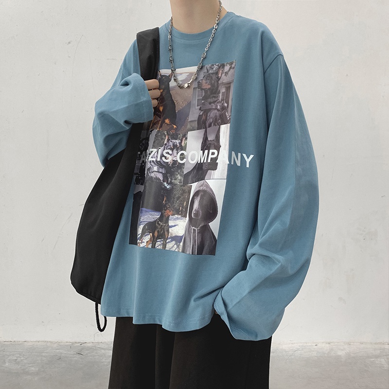 Áo thun tay dài dáng rộng in họa tiết hoạt hình phong cách Hàn Quốc thời trang cho nam size M-5XL