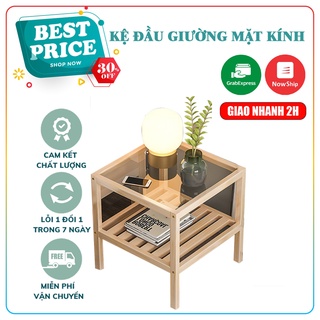 Kệ Đầu Giường Khung Gỗ Mặt Kính 2 Tầng