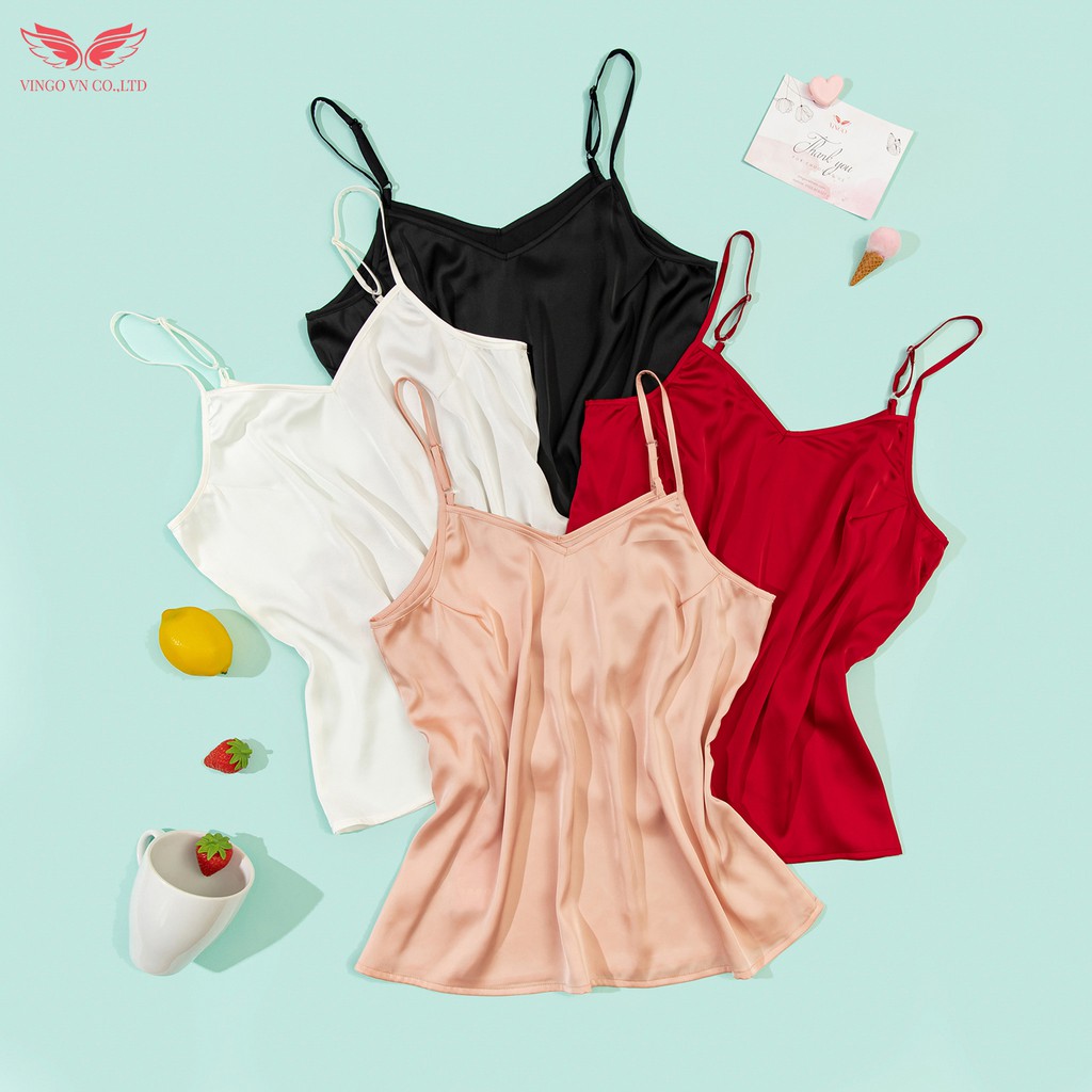 Áo 2 Dây Lụa Nữ Cổ V 2 Lớp Lót Ngực Mát Mẻ Sang Trọng Mùa Hè Mặc Cùng Áo Vest Blazer Chân Váy Vingo AN129 VNGO | BigBuy360 - bigbuy360.vn