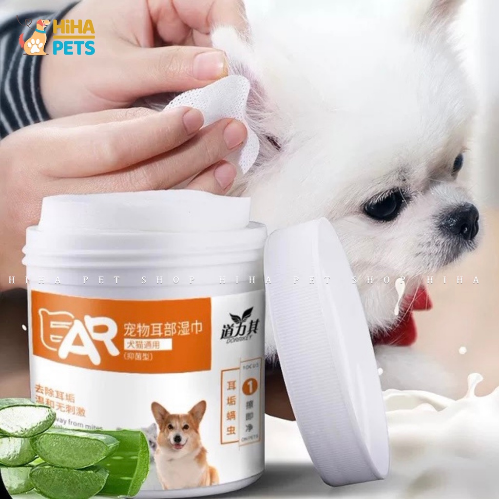 Khăn Ướt Lau Tai Cho Chó Mèo Chiết Xuất Từ Cây Lô Hội Hộp 130 Miếng.