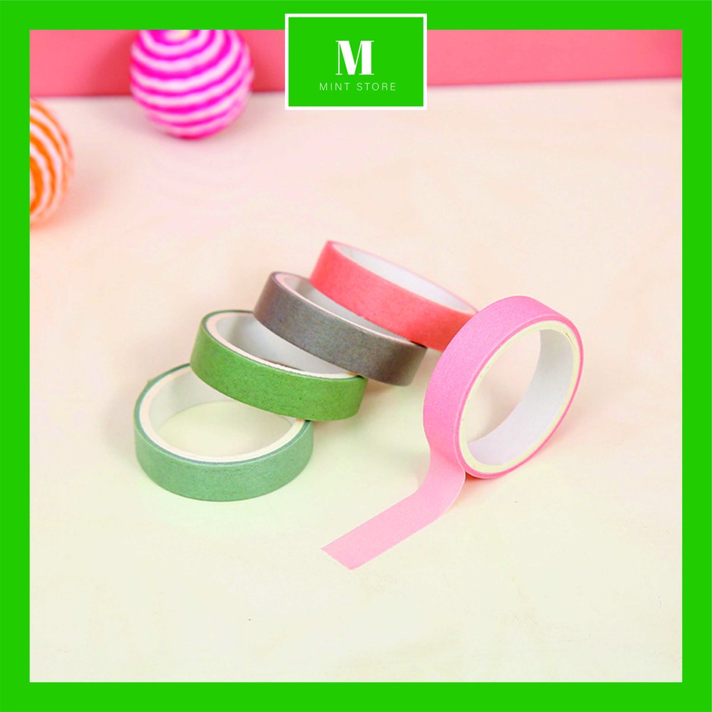SET 5 cuộn giấy dán Washi Tape màu Pastel Simple Color siêu xinh, dán siêu dính cao cấp Nhật Bản - MINT STORE