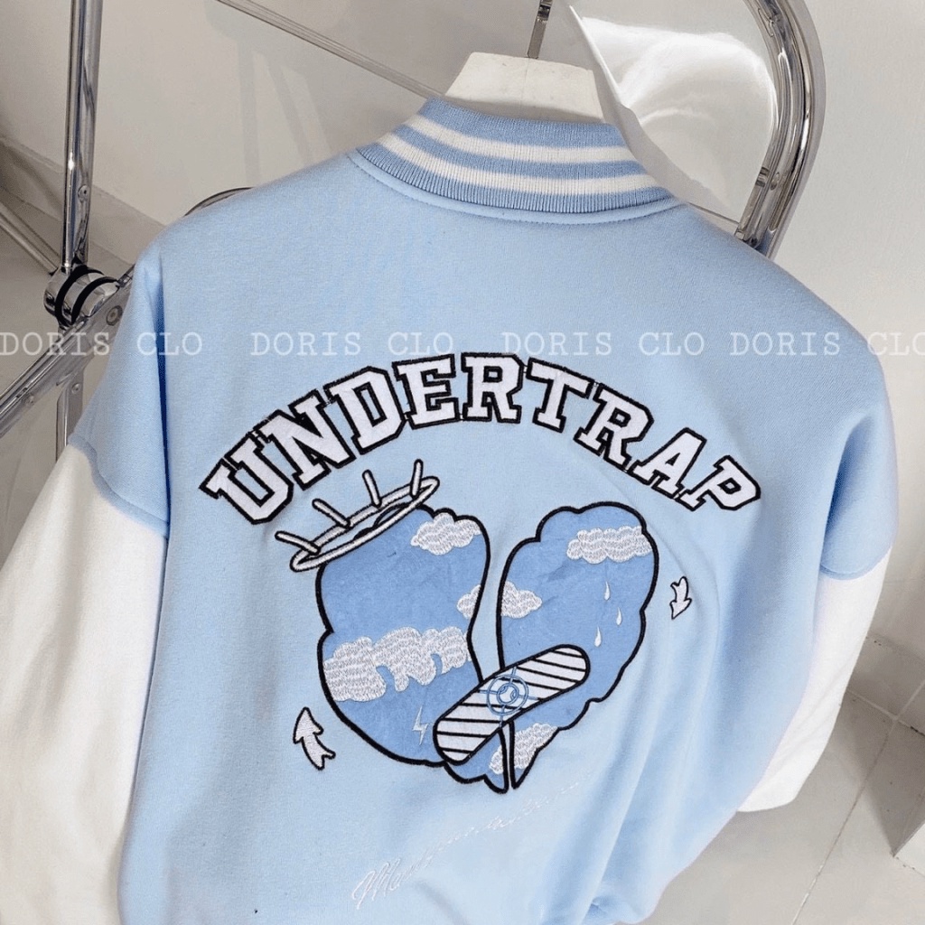 Áo Khoác Bomber Nỉ Nam Phối Hai Màu Trắng Xanh Hình Thiên Thần Chữ U Phong Cách Thể Thao Trẻ Trung Thời Trang TP1987[New