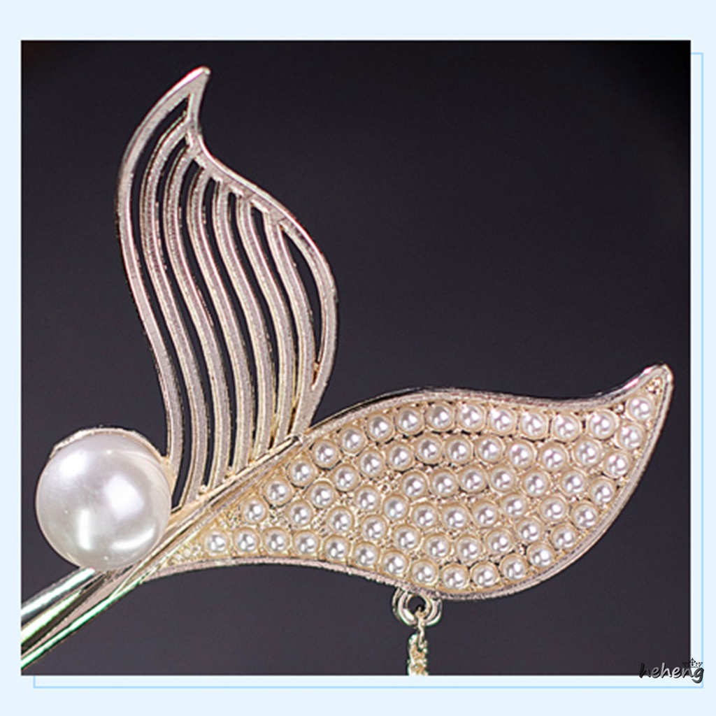 Pearls Hair Pin Sticks Handmand Retro Fishtail Hair Fork with Pearls Tassel for Women Girls Long Hair