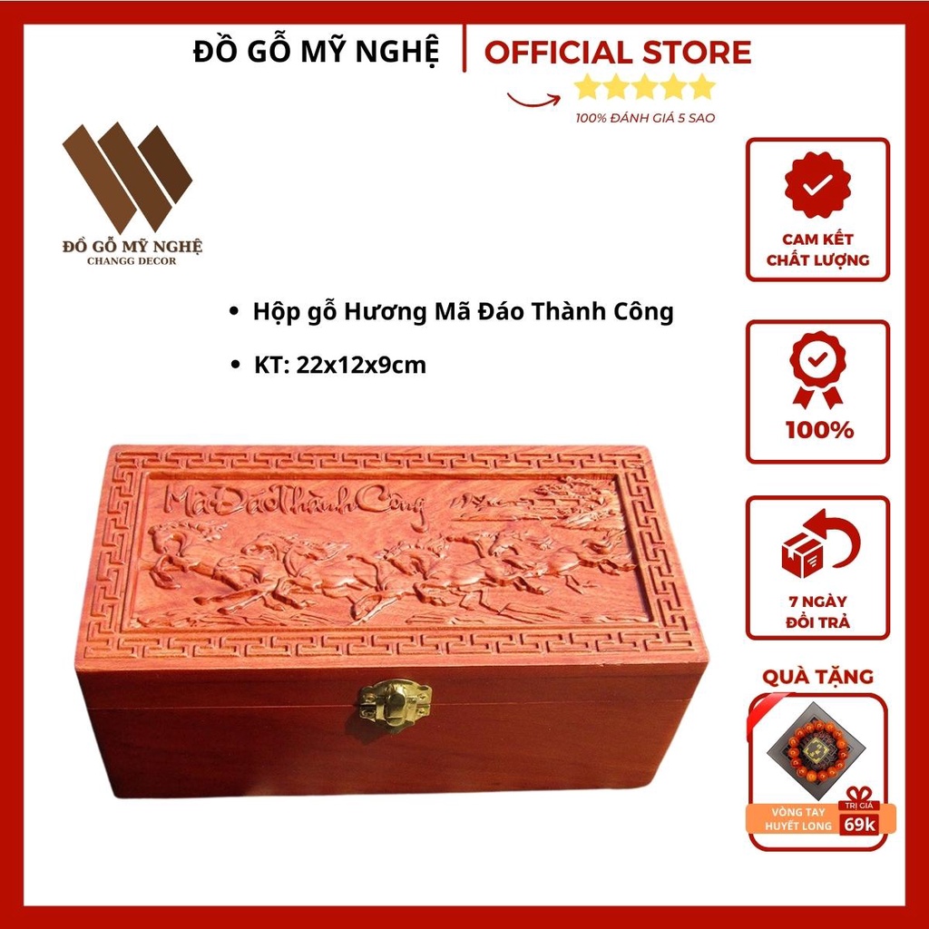 Hộp đựng con dấu công ty Mã đáo thành công lót nhung [Tặng vòng tay huyết long đeo tay]
