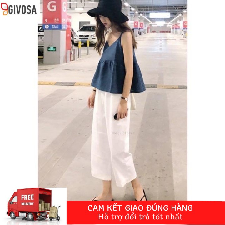 Quần lửng ống rộng culottes Goness chất vải đũi xước cao cấp thoáng mát diện hè cho nữ