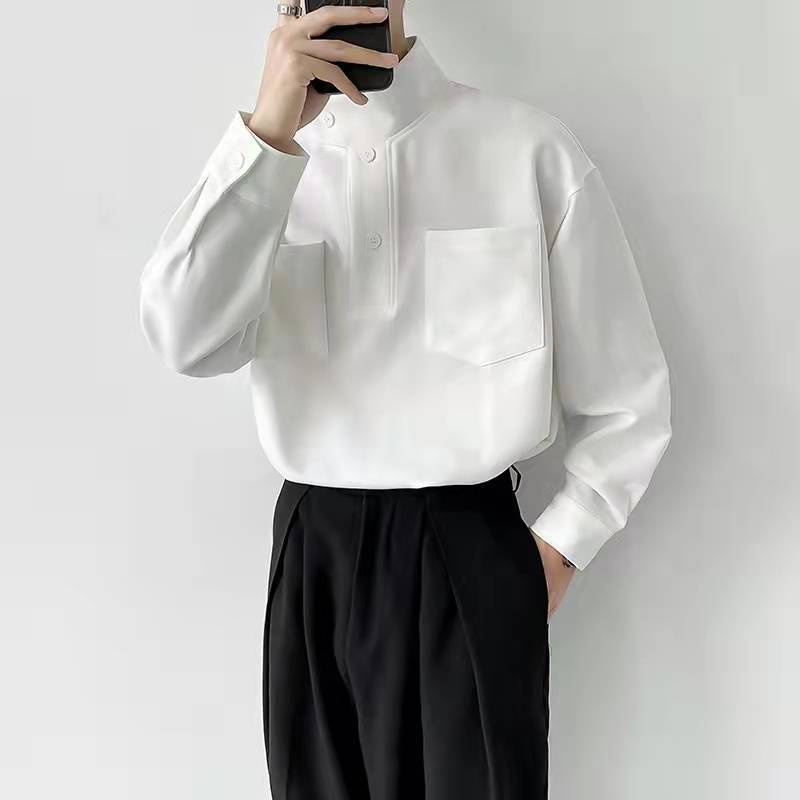 Áo Sơ Mi Tay Dài Cổ Cao Nhẹ Nhàng Đơn Giản Sang Trọng Cho Nam