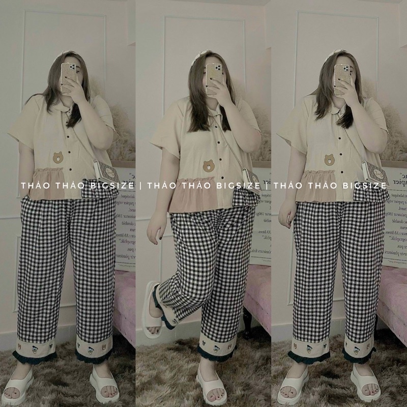 Bộ gấu caro siêu xinh bigsize - MÚP BIGSIZE 60-100KG