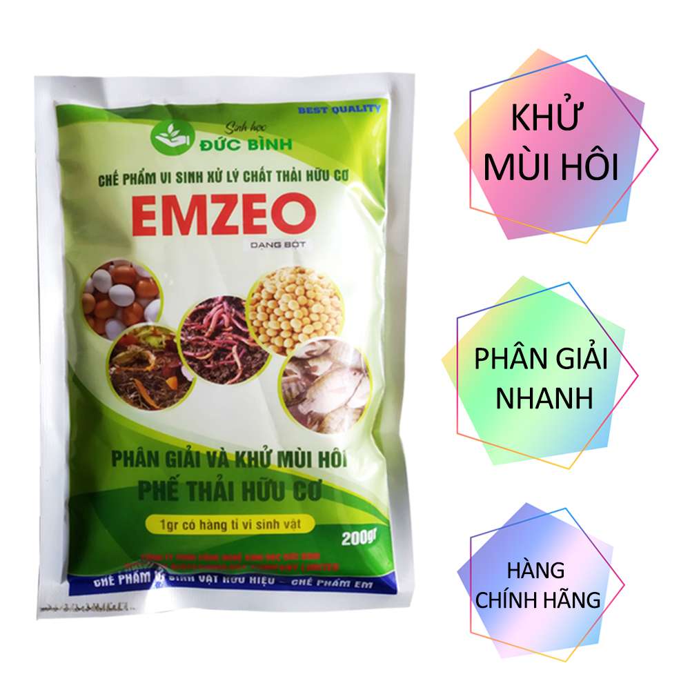 CHẾ PHẨM KHỬ MÙI HÔI, Ủ RÁC THẢI HỮU CƠ VI SINH EMZEO GÓI 200GR