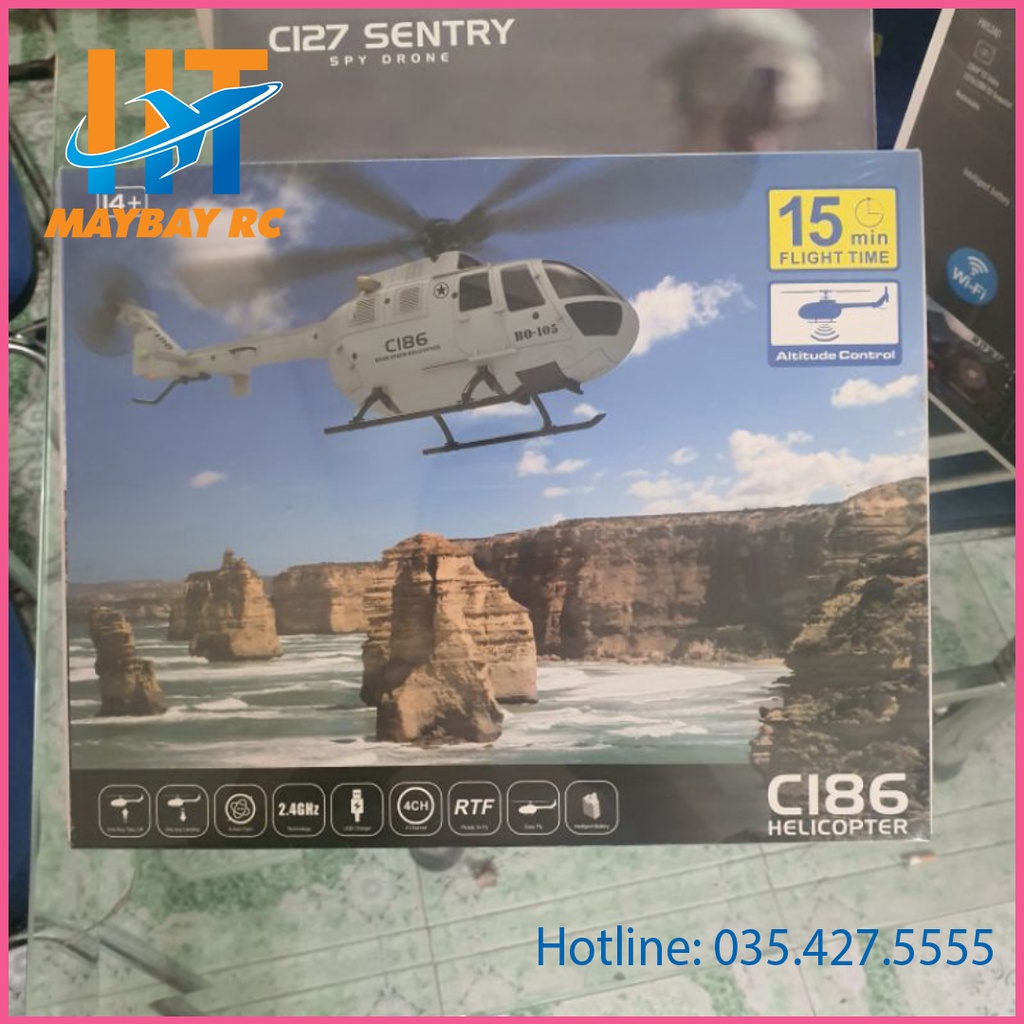 Máy Bay Trực Thăng C186 Scale BO105 4CH 6 Axis Gyroscope 2.4G RC Helicopter RTF