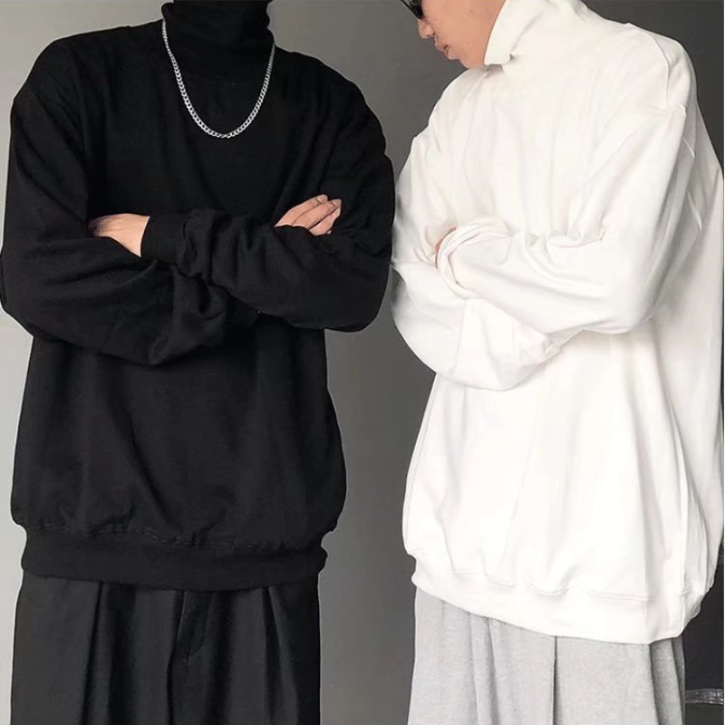 Áo Sweater Cổ Cao Tay Dài Màu Đen/Trắng Ấm Áp Phong Cách Hàn Quốc Thời Trang Cho Nam