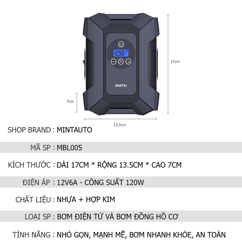 Bơm Lốp Ô Tô, Xe Hơi Điện Tử Tự Ngắt 12V Nhỏ Gọn Bơm Xe Máy, Xe Đạp – Bảo Hành 12 Tháng