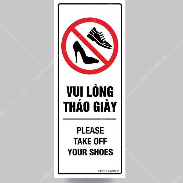 Biển Nhắc Nhở: Vui Lòng Tháo Giày - Decal Dán Tường, Dán Kính - Tem Cảnh Bao- Decal Cảnh Báo - Sticker Trang Trí