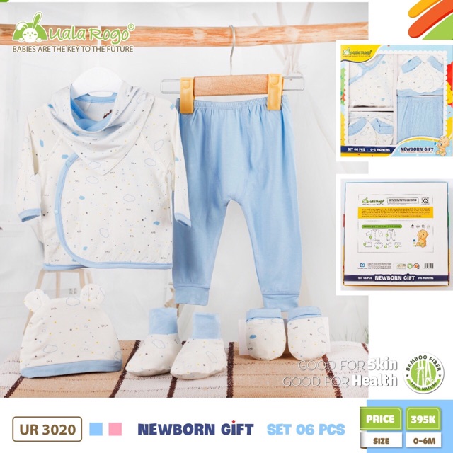 Set 06 món sơ sinh vải sợi tre siêu mềm Uala&amp;rogo