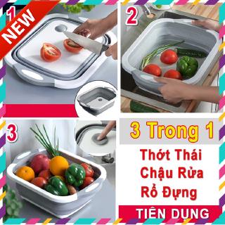 Rổ kèm thớt nhựa đa năng gấp gọn 3 in 1