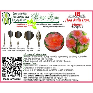 Dụng cụ làm thạch rau câu 3D Ngọc Huệ (bộ 5 kim số 18 - hoa mẫu đơn)