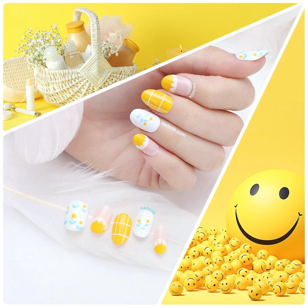 Móng úp thiết kế by NAILSTIK, màu vàng, xanh dương, form móng bầu, ngắn/dài, 030